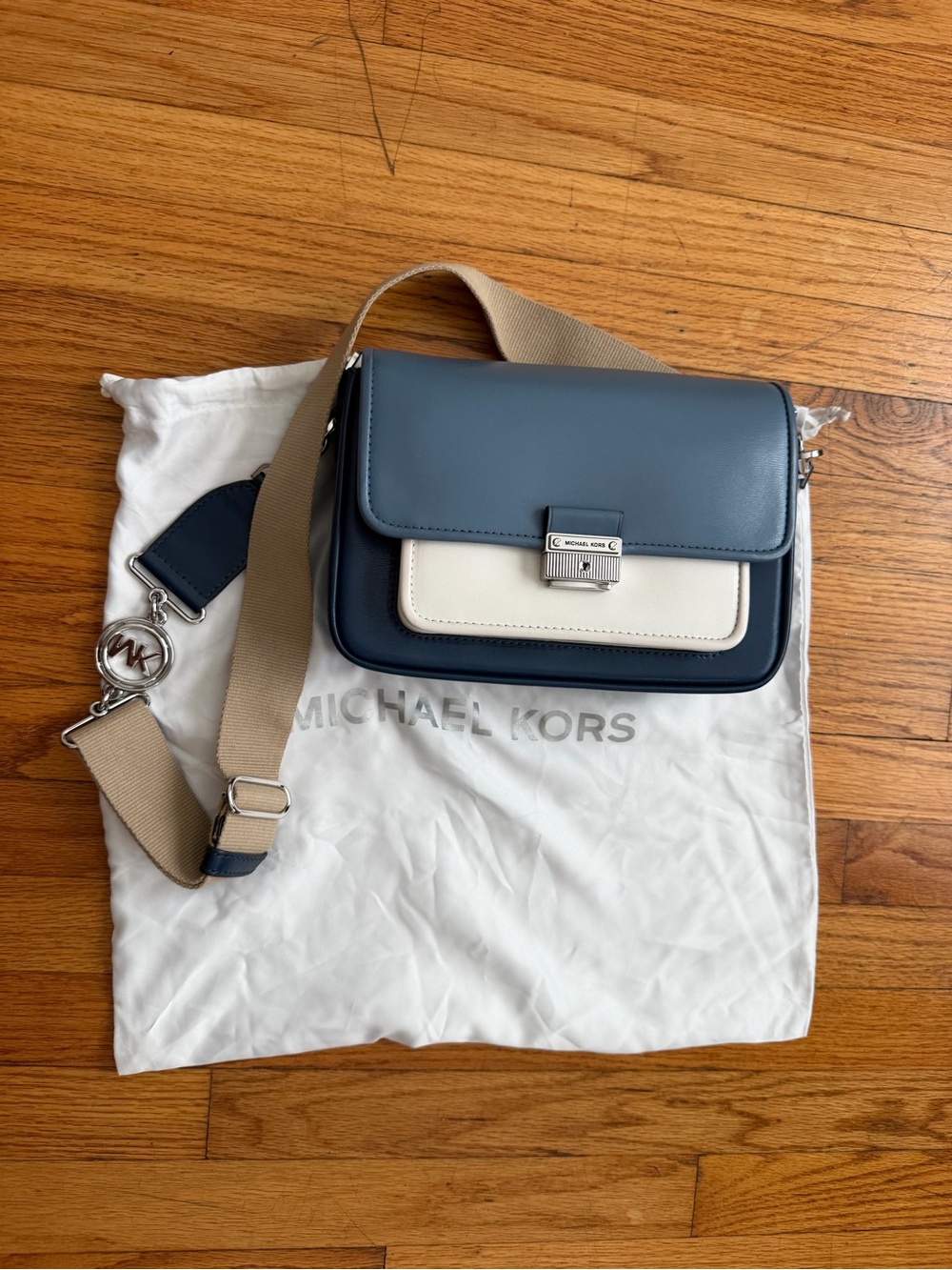 Michael Kors Bradshaw Navy and Cream Leather Crossbody
